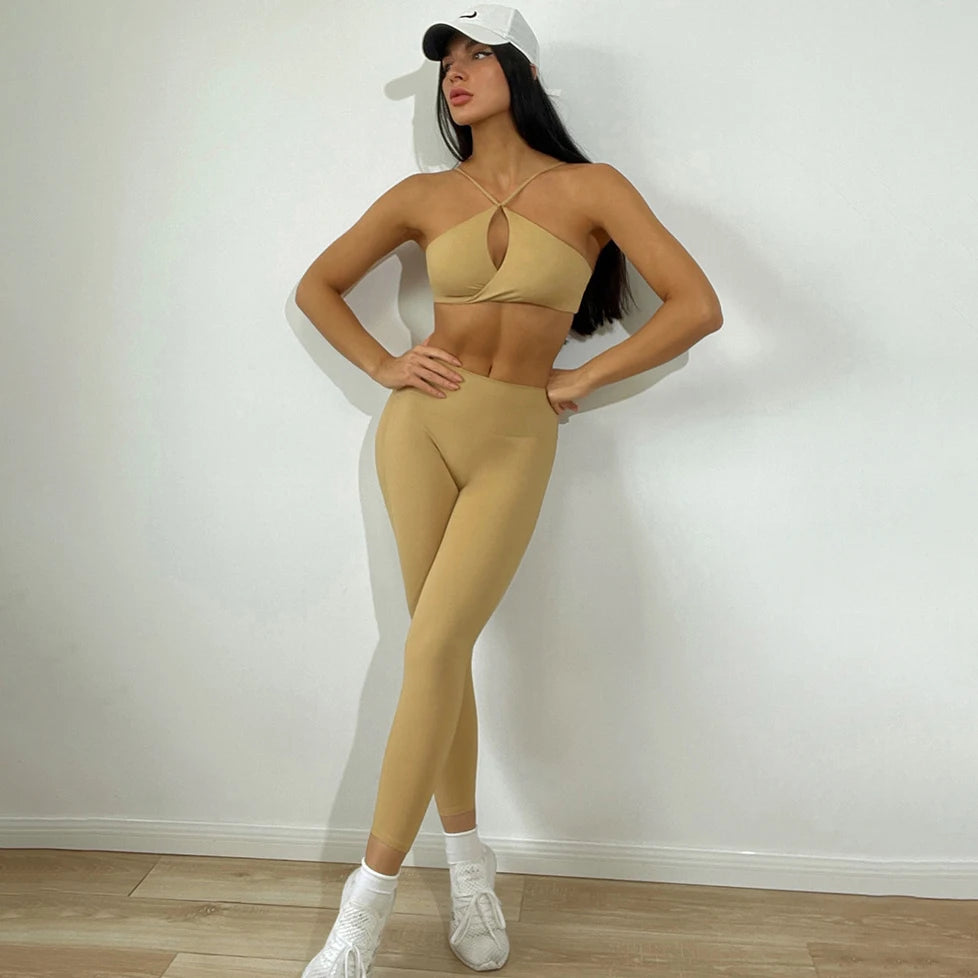 INS Fashion Front Cross Sexy Bra Breathable Yoga Suits Women Scrunch Butt Leggings Sets for Women Gym Clothing Sets Women
