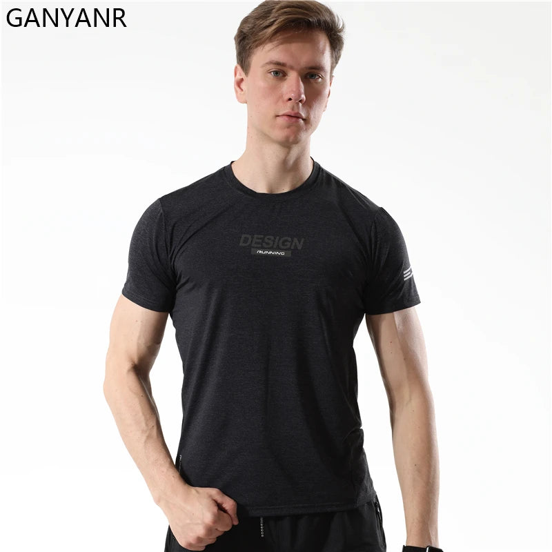 GANYANR Gym Clothing Men Running T-shirt Summer Golf Wear Active Fitness Short Sleeve Sports Bodybuilding Training Yoga Cool Tee
