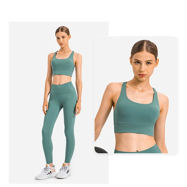 Strong Supportive Lady Workout Sports Bra Gym Clothing Leggings Bra Set