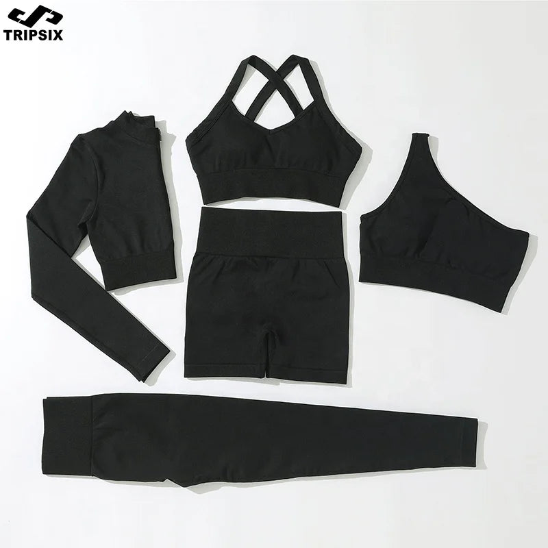 Yoga Seamless Set Summer Outfits 5PCS Gym Clothing Sports Wear Workout Yoga Sets Fitness Women