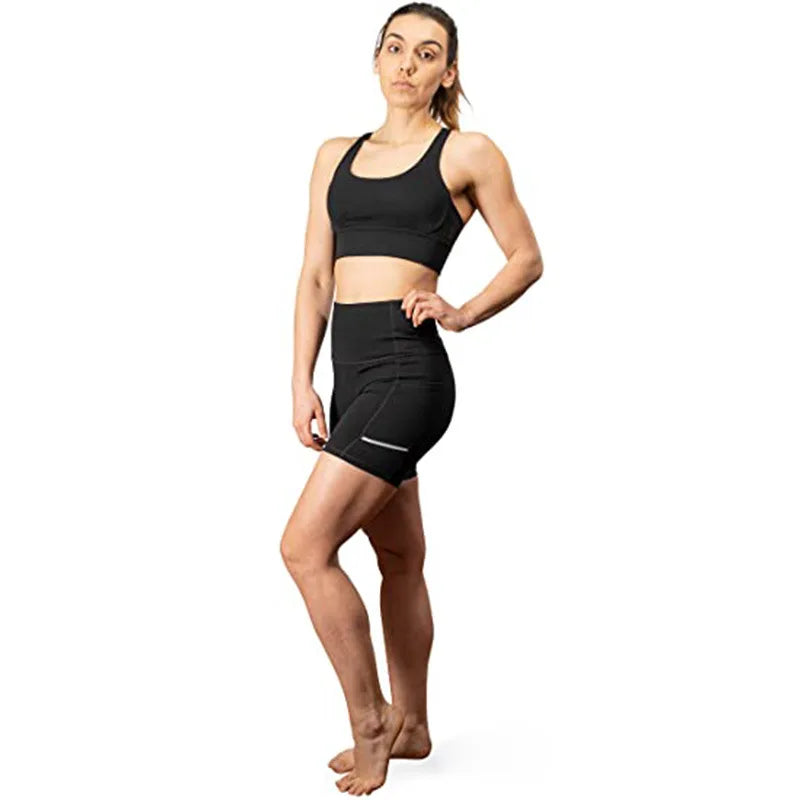 High Quality Eco Friendly Gym Clothing Yoga Shorts Side Pockets and Cross Back Sports Bra for Women