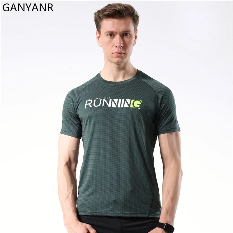 GANYANR Gym Clothing Men Running T-shirt Summer Golf Wear Active Fitness Short Sleeve Sports Bodybuilding Training Yoga Cool Tee