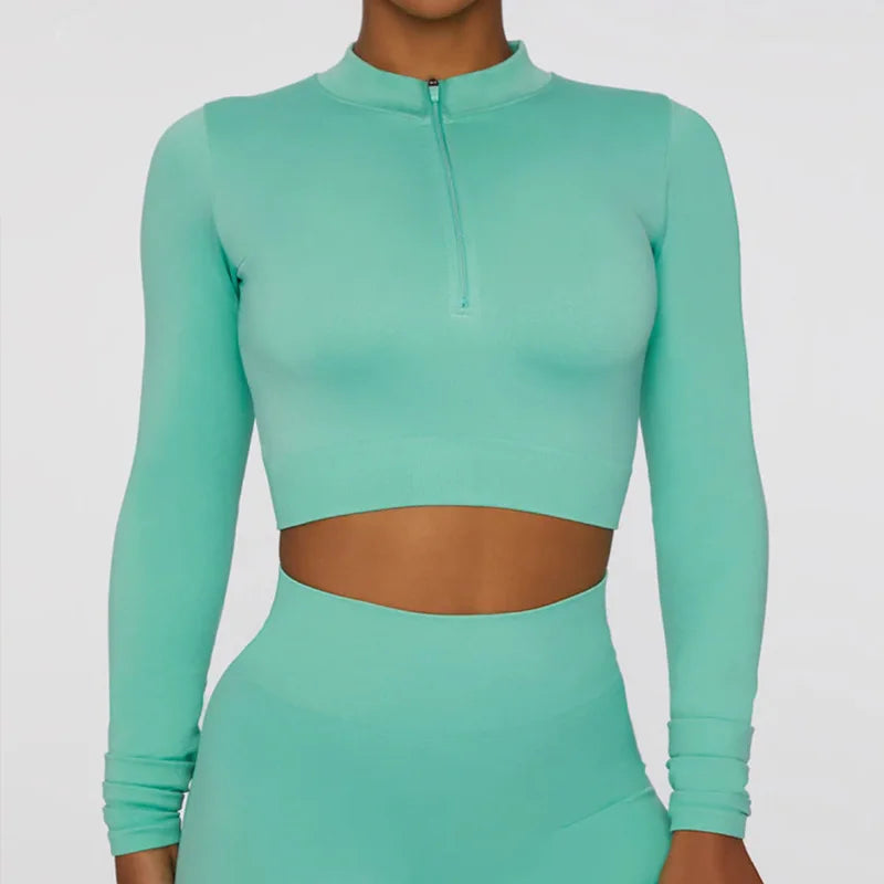 Seamless Gym Clothing for Women High Waist Yoga Short Set Fitness Longsleeve Crop Top Legging Bra Workout Sets