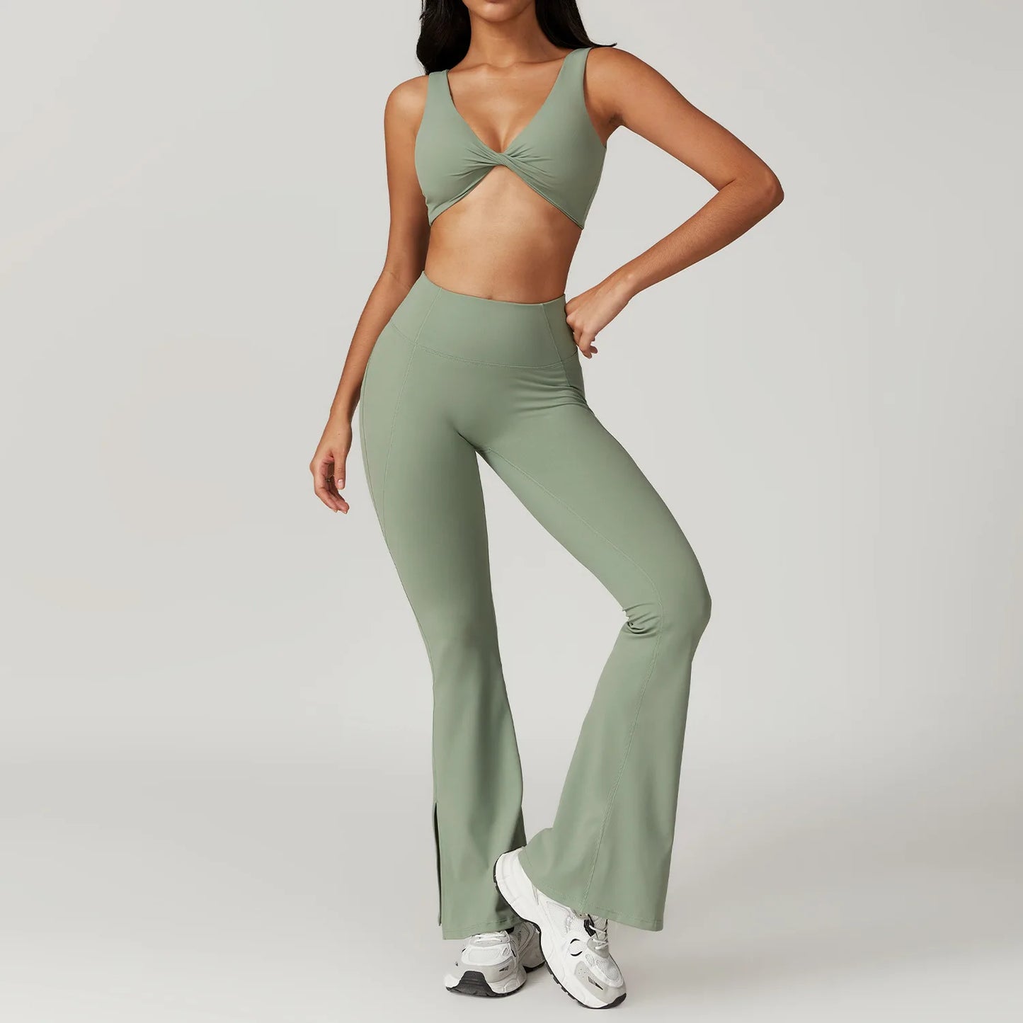 YIYI Wholesale 4pcs Summer High Quality Workout Suits Cooling Flare Leggings Athletic Sets Girls Gym Clothing Sets for Women
