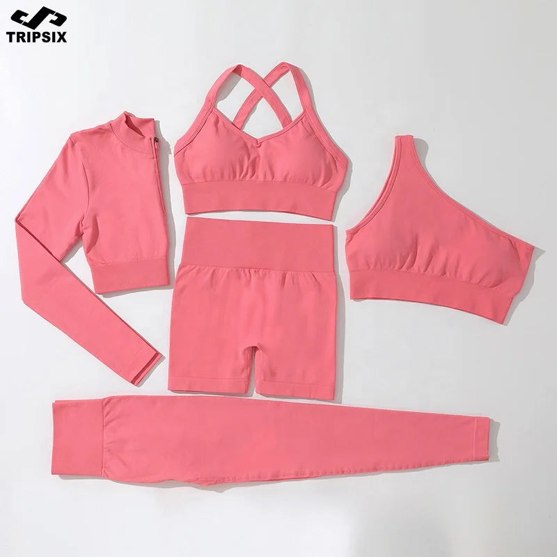 Yoga Seamless Set Summer Outfits 5PCS Gym Clothing Sports Wear Workout Yoga Sets Fitness Women