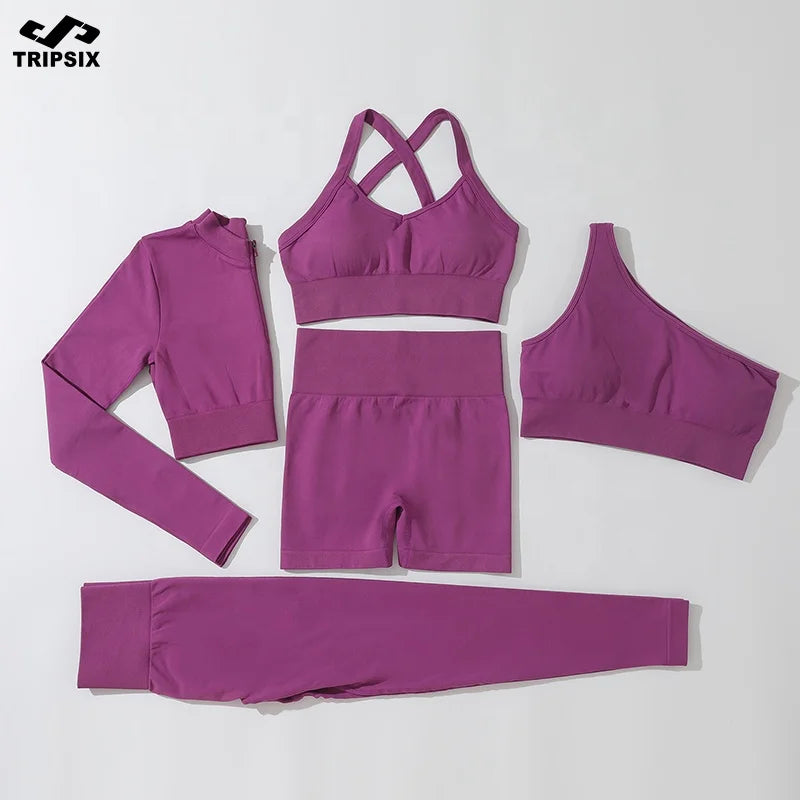 Yoga Seamless Set Summer Outfits 5PCS Gym Clothing Sports Wear Workout Yoga Sets Fitness Women