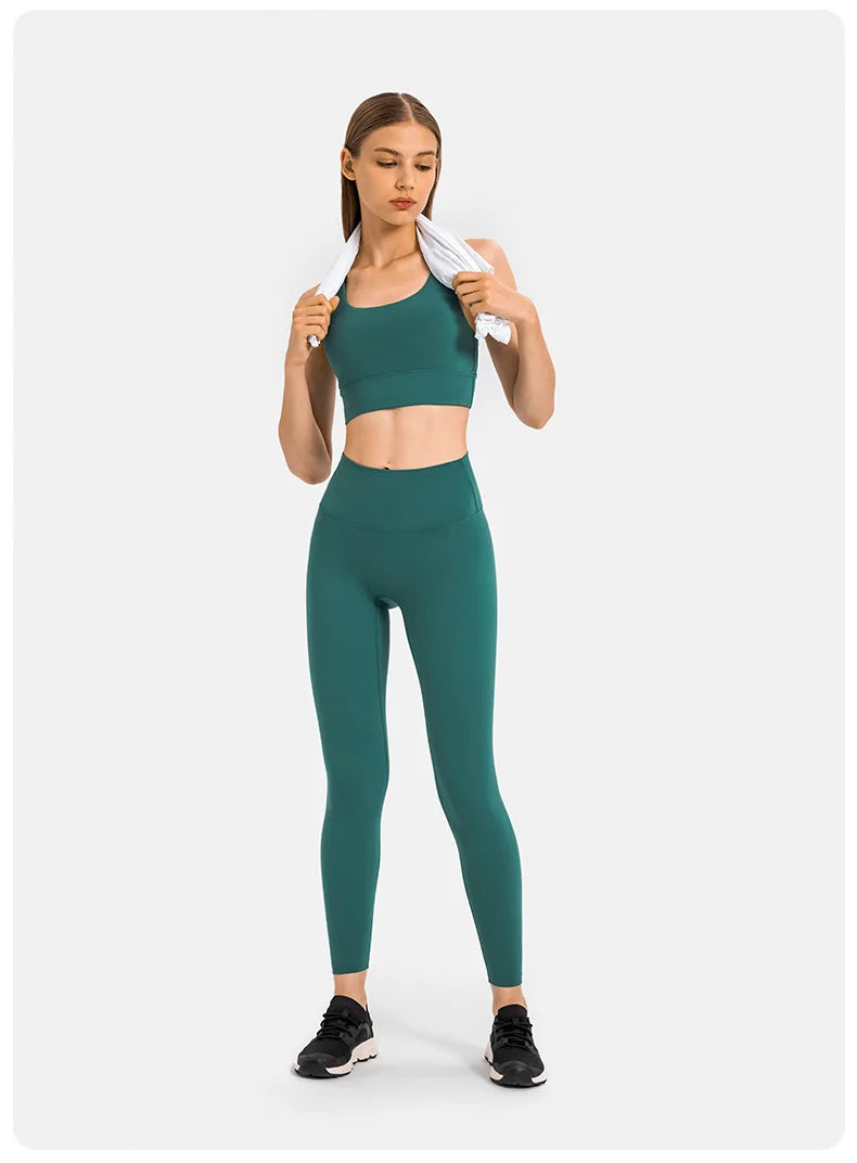Strong Supportive Lady Workout Sports Bra Gym Clothing Leggings Bra Set
