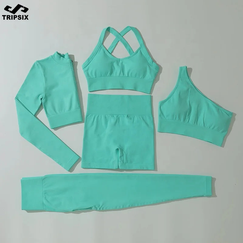 Yoga Seamless Set Summer Outfits 5PCS Gym Clothing Sports Wear Workout Yoga Sets Fitness Women