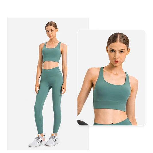 Strong Supportive Lady Workout Sports Bra Gym Clothing Leggings Bra Set