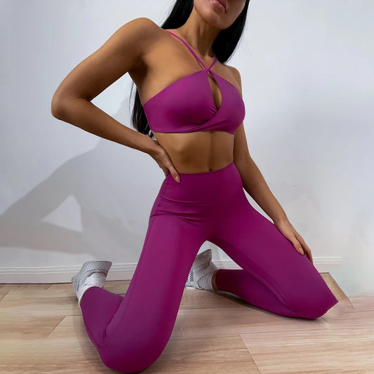 INS Fashion Front Cross Sexy Bra Breathable Yoga Suits Women Scrunch Butt Leggings Sets for Women Gym Clothing Sets Women