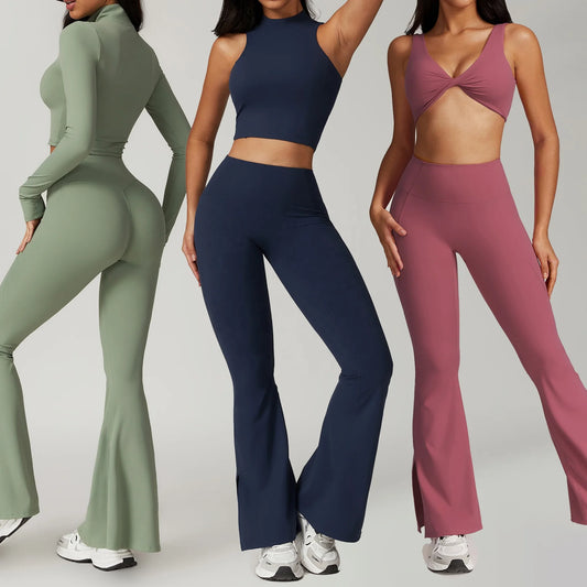 YIYI Wholesale 4pcs Summer High Quality Workout Suits Cooling Flare Leggings Athletic Sets Girls Gym Clothing Sets for Women