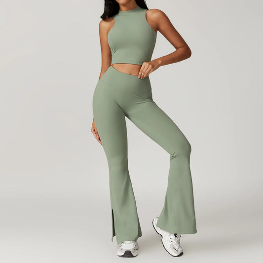 YIYI Wholesale 4pcs Summer High Quality Workout Suits Cooling Flare Leggings Athletic Sets Girls Gym Clothing Sets for Women