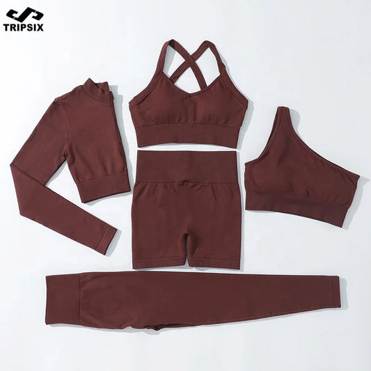 Yoga Seamless Set Summer Outfits 5PCS Gym Clothing Sports Wear Workout Yoga Sets Fitness Women